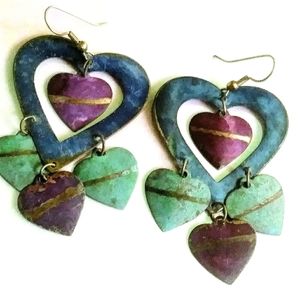 1990s Vintage Dangle Heart Earrings